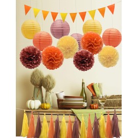 TSOTU Thanksgiving Party Decorations for Fall Festival Wedding Birthday 30packs Fall Colored Paper Lanterns Hanging Décor