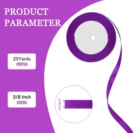 25 Yard Satin Ribbon Roll, 3/8 Inch Fabric Ribbon for Craft Bows Rose Bouquet, Holiday Gift Wrapping, Party Decoration (Purple)