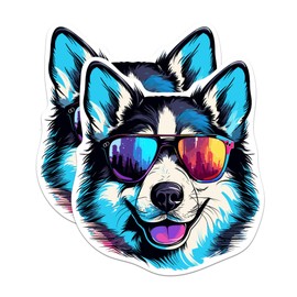 (2 Pack) Siberian Husky Dog Stickers - Siberian Husky with Sunglasses - Choose FromOver 100 Dog Breeds - 5 Inches On Longest Side - Premium Vinyl - Made in USA - BMCS0400