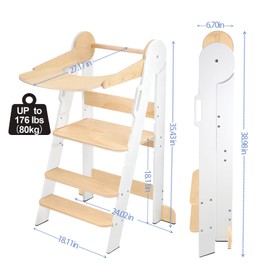 Toddler Tower, Toddler Kitchen Stool Helper with 3 Height Adjustable Step Stool, 2 in 1 Learning Tower,Foldable Standing Tower for 1.5-6 Years