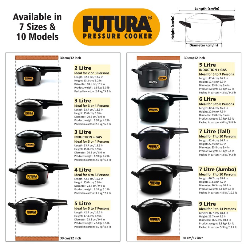 Futura 5-Litre Hard Anodized Induction Compatible Pressure Cooker, Small, Black