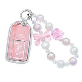 Pangpai Pink Key Fob Cover for Honda Accord Civic CRV Pilot Odyssey Smart Key TPU Keys Case Shell Protector with Keychain Lanyard Girly Women Cute