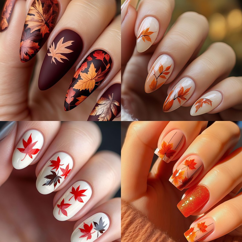 6 Sheets Autumn Nail Stickers Thanksgiving Day Maple Leaf Nail