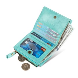 Lavemi Ultra Thin Small Compact Leather Womens Girls Wallets RFID Blocking Credit Card Holder for Women, 1-tiffany Blue, One Size