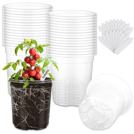WandaQueen 30 Packs 5 Inch Reinforced Clear Nursery Pots for Plants with Drainage Holes, High Transparency Plastic Seedling Plant Pot with 20 Labels