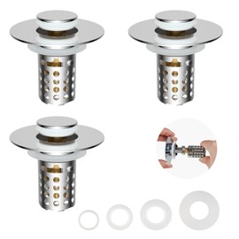 3PCS Universal Bathroom Sink Drain Strainer Hair Catcher, Chrome