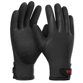 KAYGO Winter Waterproof Thermal Work Gloves for Men and Women, KG145 Full Hand Latex Coated, Acrylic Insulated Liner for Freezer Cold Weather, Fine Crinkle Grip,Black,L