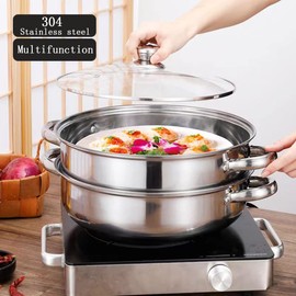 Steamer for Cooking, 18/8 Stainless Steel Steamer Pot, Food Steamer 11 8/10 inch Steam Pots with Lid 2-tier for Cooking Vegetables, Seafood, Soups, Stews and Pasta (Large capacity)
