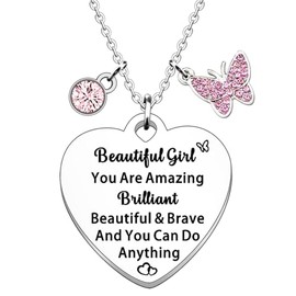 JETTOP Teenage Girls Gifts Charm Necklace Gifts for Girls Daughter Grandaughter Niece Birthday Christmas You Are Amazing Briliant Beautiful Brave And You Can Do Anything