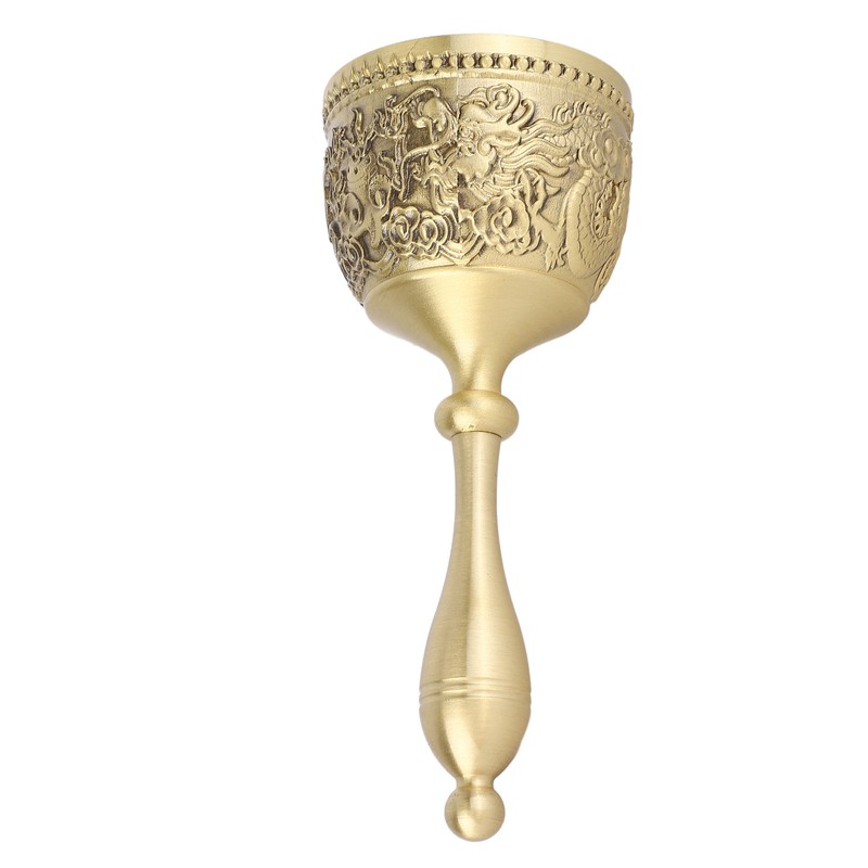 Hand Call Bell 4.7in Long Pure Brass Exquisite Carved Pattern