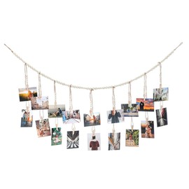 Wanddeko zum Aufhängen mit 18 Holzklammern, Boho-Holzperlen, Girlande, Bilderrahmen, Collage, Wanddekoration für Zuhause, Büro, Schlafzimmer, Wohnzimmer