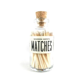 Made Market Co. Safety Matches in Vintage Apothecary Bottle | Wooden Colored Tip Matchsticks for Candle & Decor | Fancy Matches | Glass Jar Holder with Cork & Striker (X-Small, White)