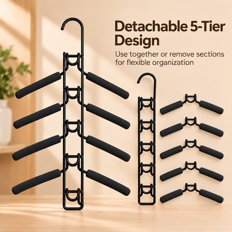 5-in-1 Space-Saving Closet Hangers for Clothes – Detachable Stainless Steel