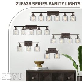 zeyu 4 Light Fixtures for Bathroom above Mirror, Vintage Vanity Lighting Fixtures, Oil Rubbed Bronze Finish with Clear Hammered Glass, ZJF63B-4W ORB