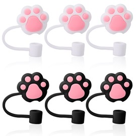 Straw Cover Bear Paw, 6 Pcs Silicone Straw Topper for Tumblers Reusable Straws Covers Cap Cute Straw Caps Covers Splash Proof Straw Tips for 7-8 Mm Straws Drinking Accessories (black white Bear Paw)