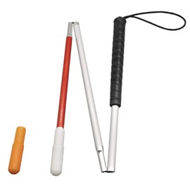 80cm Blinders White Cane Folding Triple Tier Aluminum, Caps (2 Pcs) (Black Rubber Grip, 80 cm)