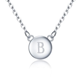 Clearine Letter Initial 925 Sterling Silver Necklace Double Side Round Alphabet Pendant Jewellery Gift for Women's Girls Letter B