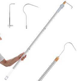 Truck Bed Grabber Tool, Truck Cargo Grabber Reach Retriever Tool 34-70" Thickened Stainless & Sturdy Truck Cargo Retrieval Pole with Two Hooks - Efficient, Easy Use, Portable - For Pickups, Cargo