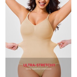 Nebility Womens' Waist Trainer Seamless Round Neck Tummy Control Shapewear Bodysuit