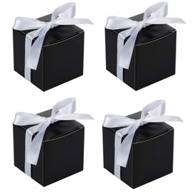 KUPOO 50PCS Favor Boxes,Candy Boxes 2.2x2.2x2.2 Inches Small Gift Boxes with Ribbons for Wedding Baby Shower Decorations Birthday Party Supplies (Black)