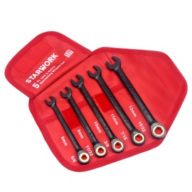 STARWORK TRUE MECHANIC™ 5Pc. 120T SAE&Metric Ratcheting Wrench Set, Professional, With Roll-Up Pouch Bag