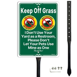 Smeryl Keep Off Grass Sign with 17.7" Stake for Lawn, 10” x 7” Stay Off Grass Dog Signs, No Peeing No Pooping Dog Sign, Rust-Free Aluminum, Weatherproof, Easy to Install, 1 Pack