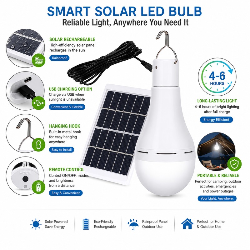 Solar Rechargeable LED Bulb for Outdoor Use – Portable Hanging