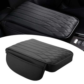 Ferianl Upgraded Car Center Console Cover, Heightening Car Armrest Cushion, Leather Armrest Cover Cushion with 2 Storage Bags, Universal Auto Armrest Storage Box for Most Vehicles (Black)