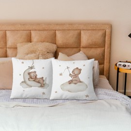 SPBL&L Baby Bear Pillow Covers 18x18, Bear Nursery Decor, Woodland Animals Nursery Decor for Boys Girls, Cute Baby Bear Moon Decorative Pillow Covers for Toddler Kids Room Playroom Nursery, Set of 2