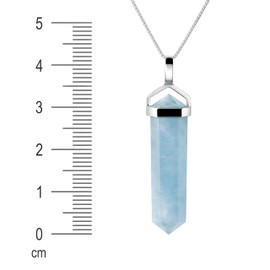 Franki Baker Natural Aquamarine Gemstone Double Point Pendant Necklace on 925 Sterling Silver Box Chain. Chain Length: 50cm