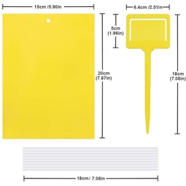 Gideal 50-Pack Dual-Sided Yellow Sticky Traps for Flying Plant Insect Fungus Gnats Whiteflies Aphids Leafminers Thrips (6x8 Inches, Included 50pcs Twist Ties)