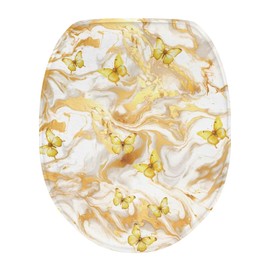 Luarisgur Toilet Lid Cover Elongated Marble Butterfly Bathroom Toilet Seat Cover Washable Toilet Lid Seat Protector Cover with Elastic Bottom Gold