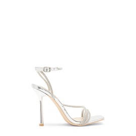 Wild Diva Women's Square Toe Rhinestone Embellished Straps Formal Stiletto High Heels Narala-02 (Silver PU, 9)