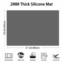 2MM Thick Silicone Countertop Mat, 31.5"x 23.6" Silicone Mats for Kitchen Counter, Nonslip Heat Resistant Mat, Large Kitchen Counter Mats, Waterproof Countertop Protector, Dark Gray
