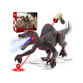 Remote Control Dinosaur Toys For Kids,Light Tracing RC Jurassic Spinosaurus Dinosaur Toys W/Auto Spray And Realistic Light & Roaring,Walking Robot Dinosaur Toys For Boys Girls 3-5 4-7 8-12 - Color: red