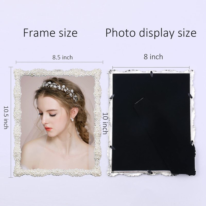 DIKAR 8x10 Picture Frame with Pearl for Wedding, Silver Plated