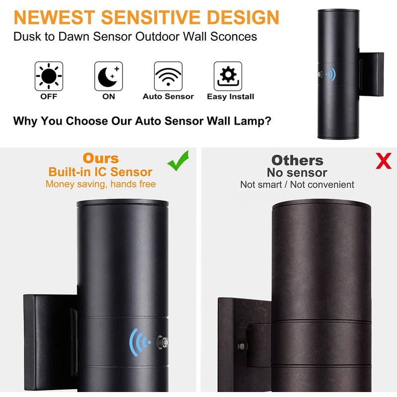 Tipace 2 Pack Dusk to Dawn Modern Outdoor Porch Lights