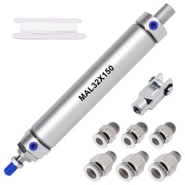 S SYDIEN Pneumatic Cylinder 32mm Bore 150mm Stroke Air Cylinder Double Acting with Y Connector and 6Pcs Pneumatic Quick Fitting (MAL32X150)
