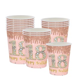 16Pcs 18th Birthday Rose Gold Paper Cups Party Decor,18th Rose Gold Girl Birthday Disposable Party Paper Cups,Happy 18th Birthday Tableware Decorations for Her,Girl,18th Birthday Gifts Party Supplie