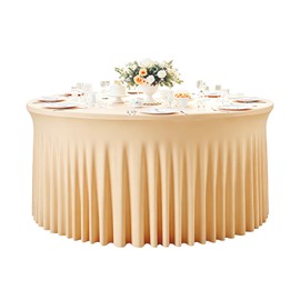 Mantel redondo de champaña, manteles elásticos circulares para mesas de 5 pies, falda redonda sin arrugas para bodas, cumpleaños, fotografías, fiestas, eventos sociales, decoraciones de despedida de