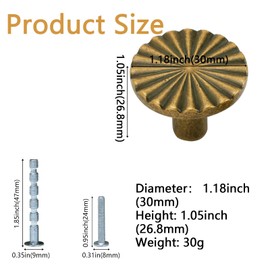 NYXXZ 10 Pack Antique Brass Cabinet Handles Knobs, Vintage Zinc Alloy Drawer Pulls Kitchen Cupboard Bathroom Cabinet Hardware Handles for Dresser Vanity Cupboards