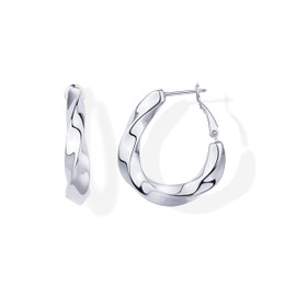 PAVOI Rhodium Plated 925 Sterling Silver Posts Chunky Twisted Huggie Hoop Earrings for Women | Lightweight Wavy Statement Hoops Earrings