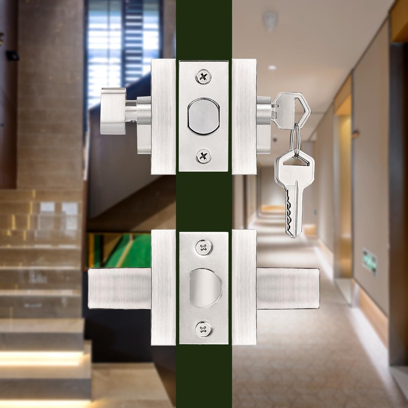 Probrico Brushed Nickel Exterior Door Locksets with Deadbolt, Front Door