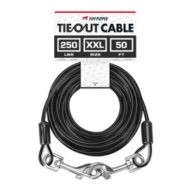 Tuff Pupper Dog Tie Out Cable 50 Feet | Dog Runner Cable for Yard 50 ft | Heavy Duty Lead | Water & Rust Resistant Industrial Strength Steel | 360 Degree No Tangle Swivel Clips