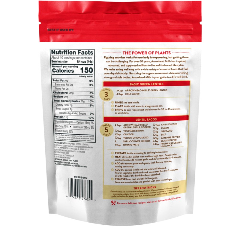 Arrowhead Mills Organic Green Lentils, 16 oz Bag