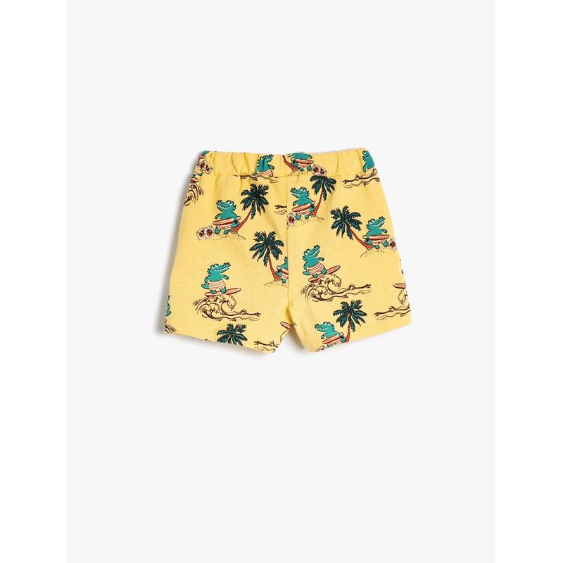 Koton Boys's Drawstring Pockets Crocodile Printed Cotton Shorts, Yellow Design(1d6)