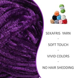 3 Pack Plush Chenille Chunky Yarn - Fluffy Velvet Yarn Crochet for Blanket Knitting and Crocheting - Soft Baby Yarns for Crocheting - Amigurumi Crochet Yarns 100g (87yds) (3 Violets)