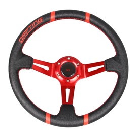350mm/13.8''Racing Drifting Steering Wheel Deep Dish Red Leather Embroidery Aluminum Red Spokes Gaming Simulator Steering Wheel with Horn Button
