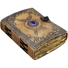 ALCRAFT Handmade Vintage Leather Journal with Semi Precious Stones Black Triple Moon Design 200 Pages (Vintag) (Vintag)