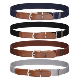 Kajeer Kids Boys Girls Elastic Belt - Stretch Adjustable Belt for Boys and Girls with Leather Loop Pack of 4
